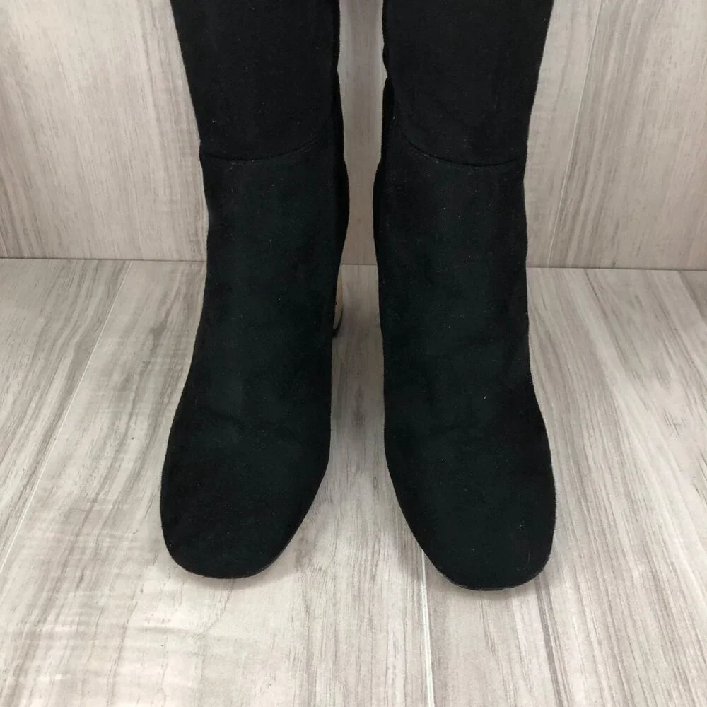 New Look OTK Boots Womens EU 39 Black Faux Suede Pull On Over The Knee